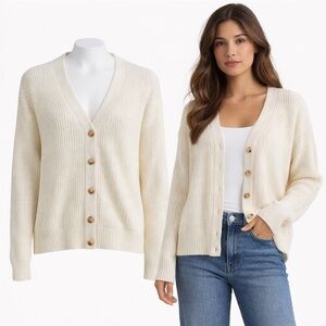 Hudson Los Angeles Cardigan | Cream Cotton Knit | Button Front | Size M
